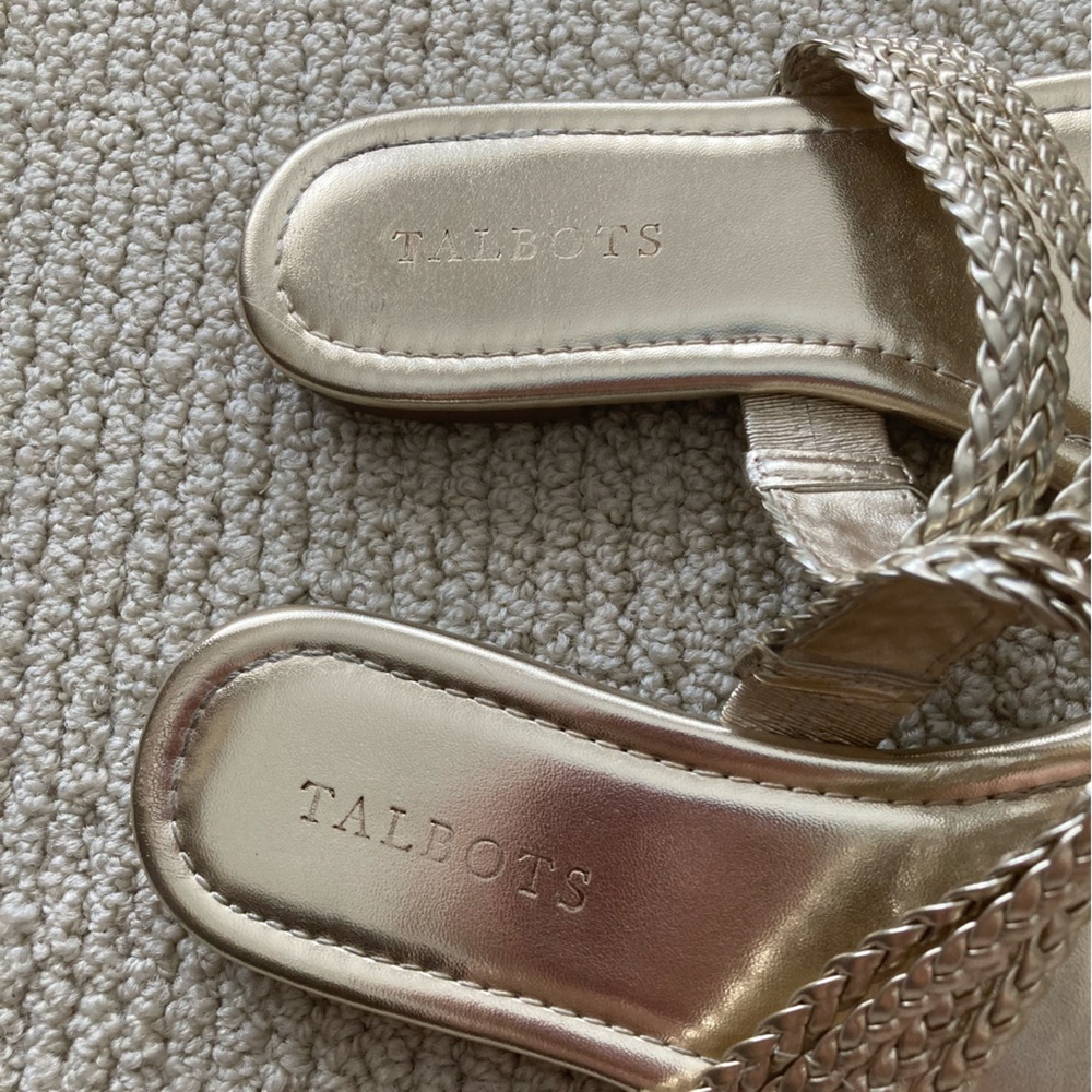 Talbots Cece Gold Metallic Braided Thong Sandals Size 7M High End Flip Flops - Picture 4 of 7